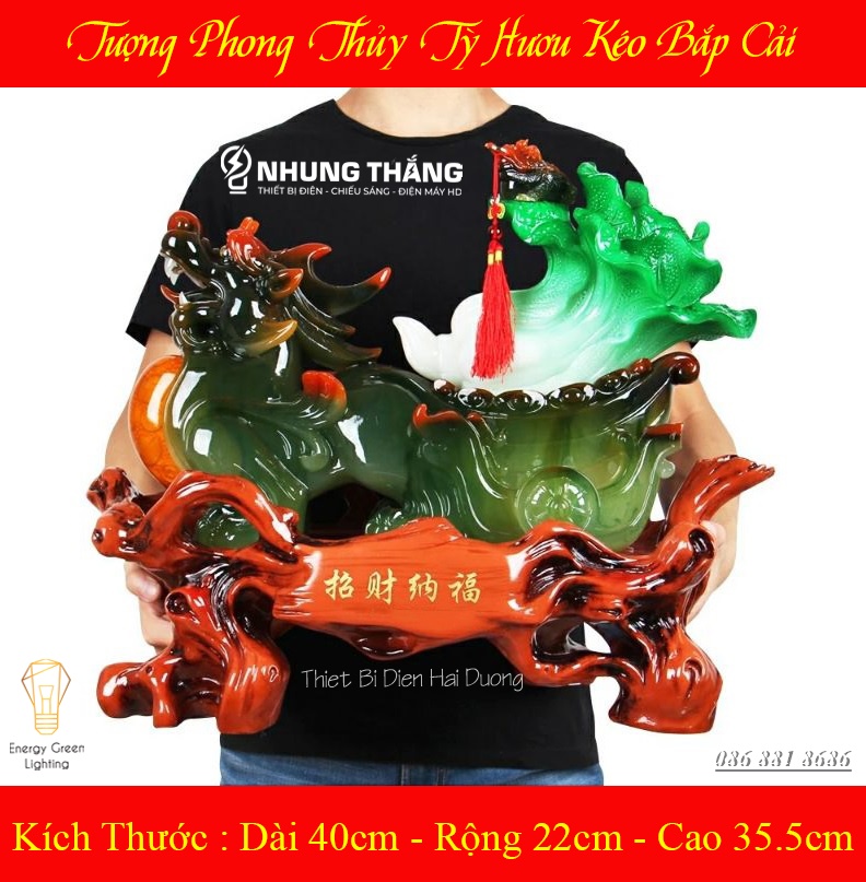 Tượng phong thủy decor tỳ hưu kéo bắp cải pt-35 - chiêu tài hút lộc - kích thước 40cm-58cm - bảo hành 1 năm - có video