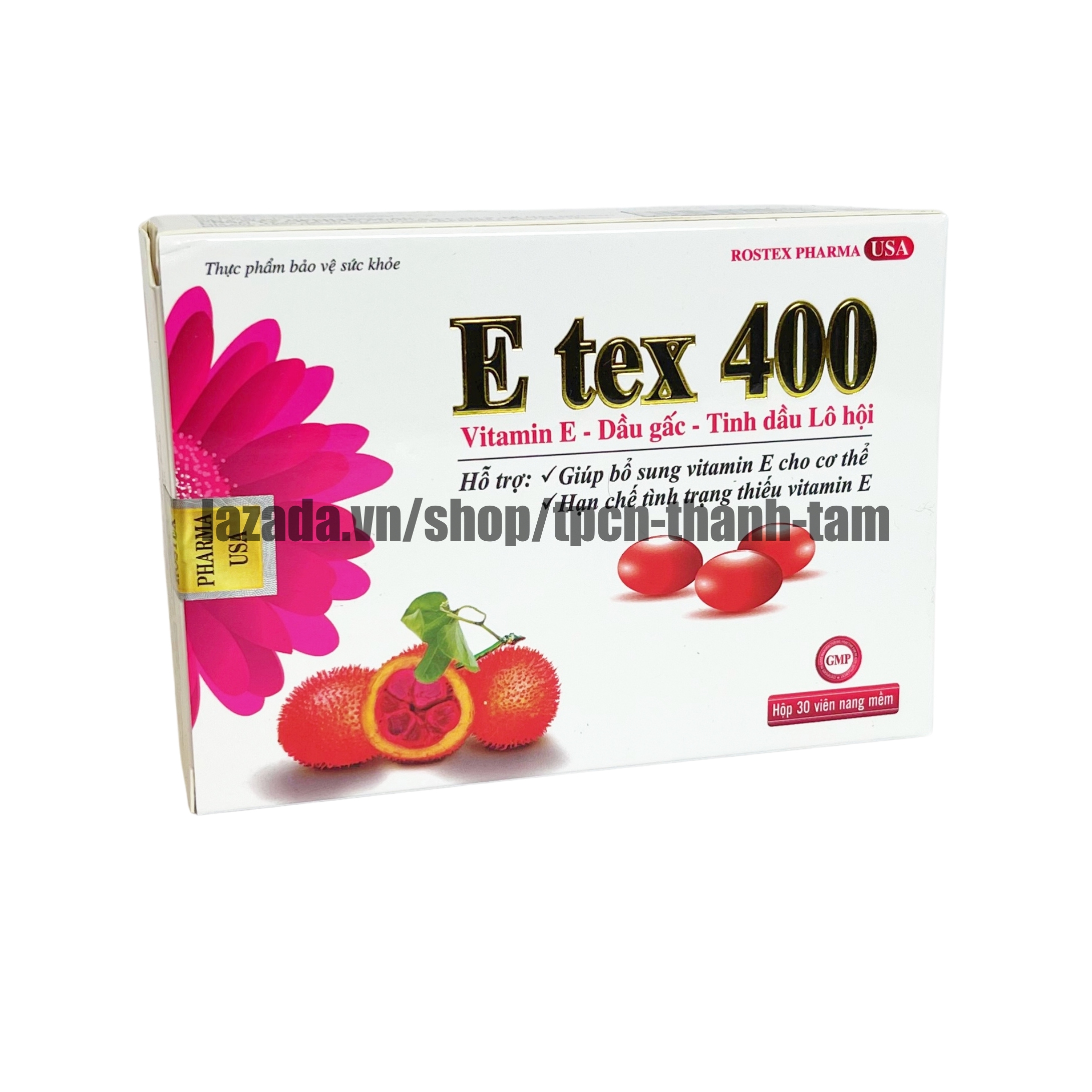 Vitamin E đỏ E TEX 400 hỗ trợ làm đẹp da, trắng sáng da, chống lão hoá - Hộp 30 viên