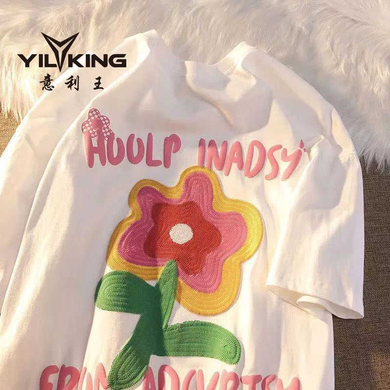 Áo phông hoa huu chất cotton su form rộng túi zip