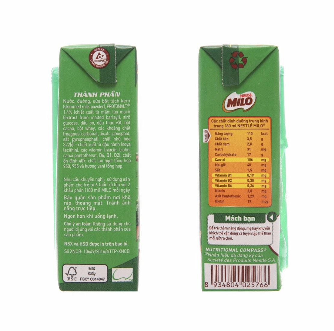 1 lốc sữa milo 180ml