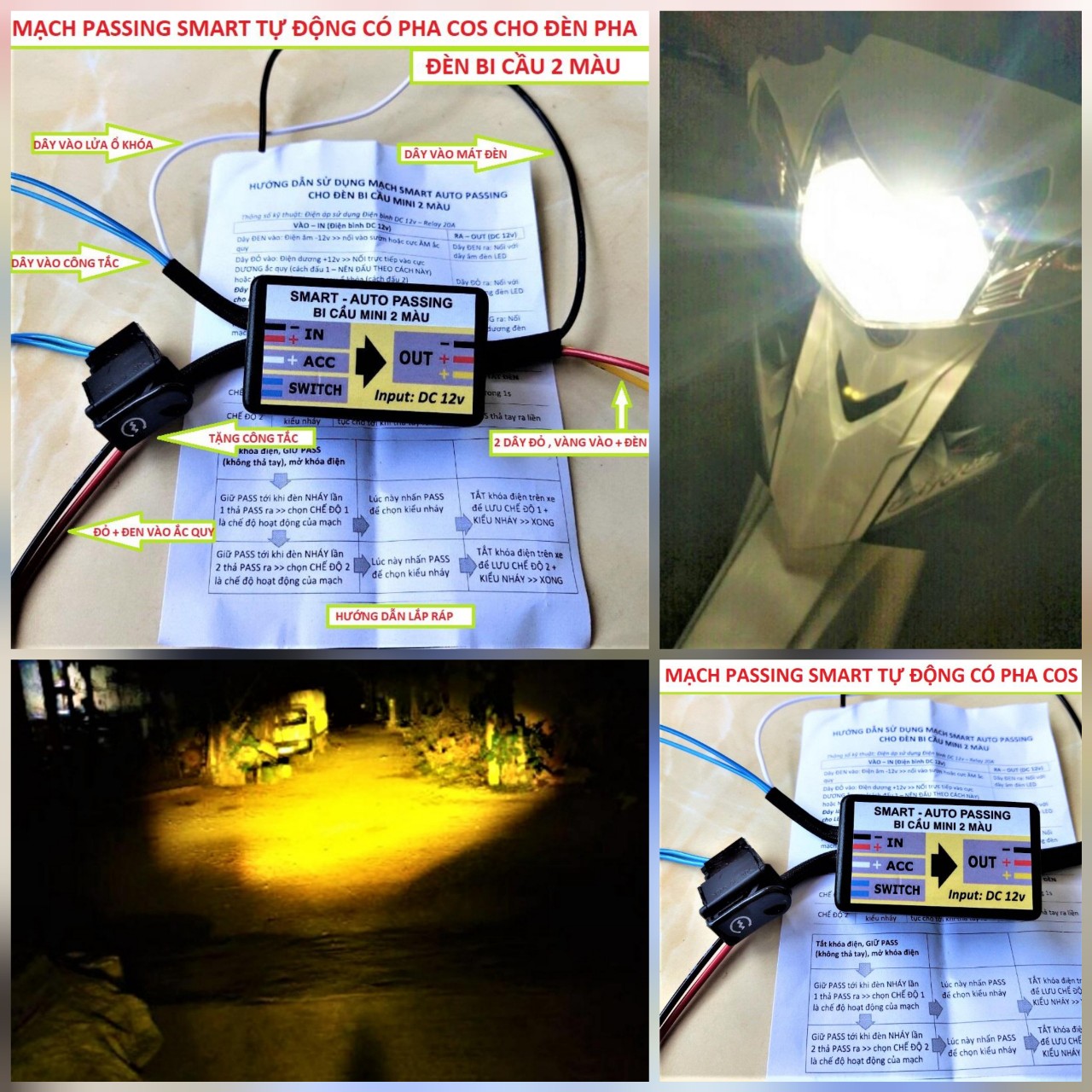 MẠCH PASSING 3S LOẠI 2 CHẾ ĐỘ PHA CỐT HÀNG XỊN , CÔNG TẮC ĐÈN XE MÁY PHA CÔT