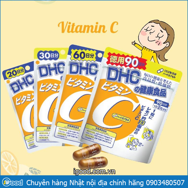 (Có quà tặng kèm) Viên uống vitamin C DHC Hard Capsule Nhật Bản