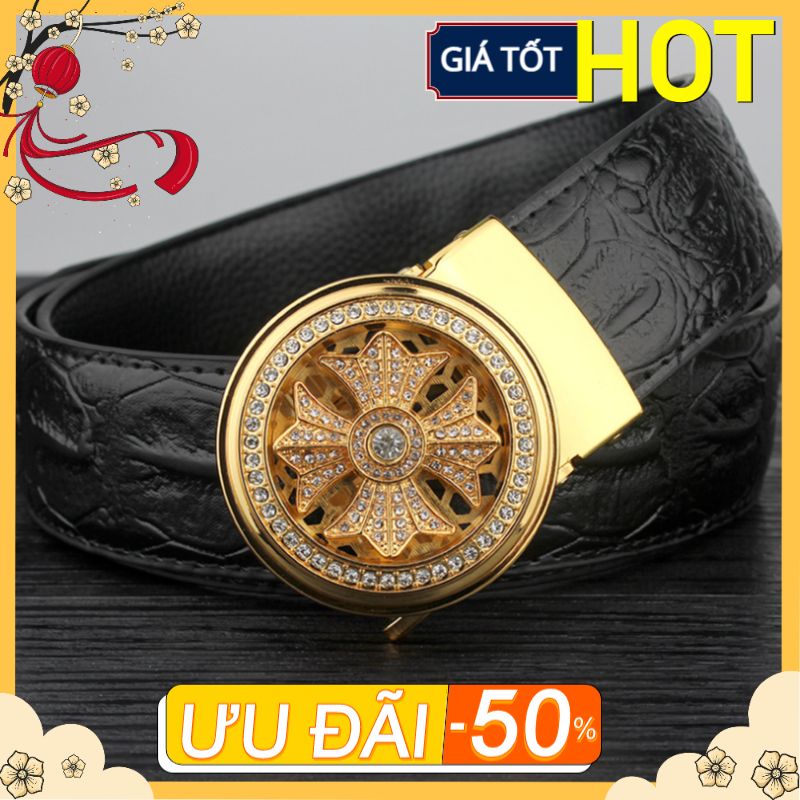 Thắt Lưng Nam Da Cá Sấu Mặt Xoay Đính Đá Cao Cấp