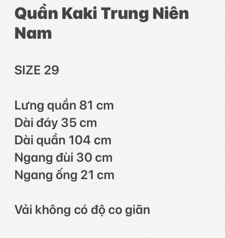 QUẦN KAKI TRUNG NIÊN NAM - Size 29