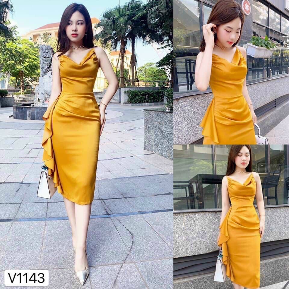 [HCM]Đầm xếp ly cổ đổ cao cấp thời trang dạ hội dự tiệc