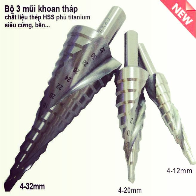Bộ 3 mũi khoan tháp trắng xoắn