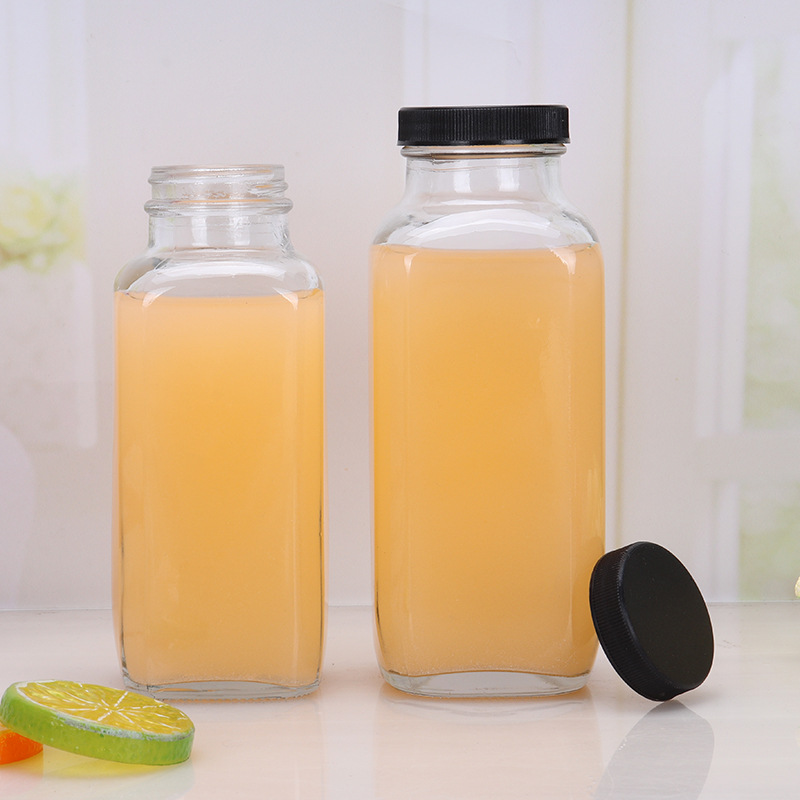 chai thủy tinh 350ml thân vuông miệng rộng nắp nhựa
