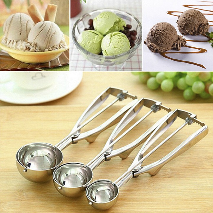 Dụng cụ múc kem - Muỗng múc kem, trái cây có tay bóp bằng inox tiện dụng - Cây Muỗng Dụng Cụ Múc Xúc Kem Viên Tròn Bằng Inox