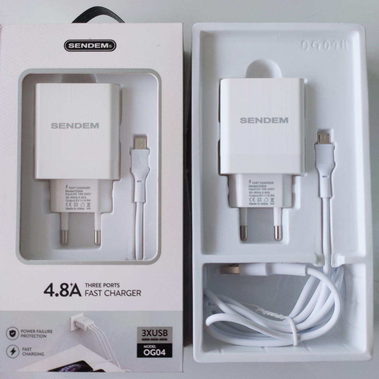 CỦ + CÁP SẠC NHANH SENDEM OG04 – SẠC  4.8A 3 CỔNG USB Lightning + Micro USB + Type C