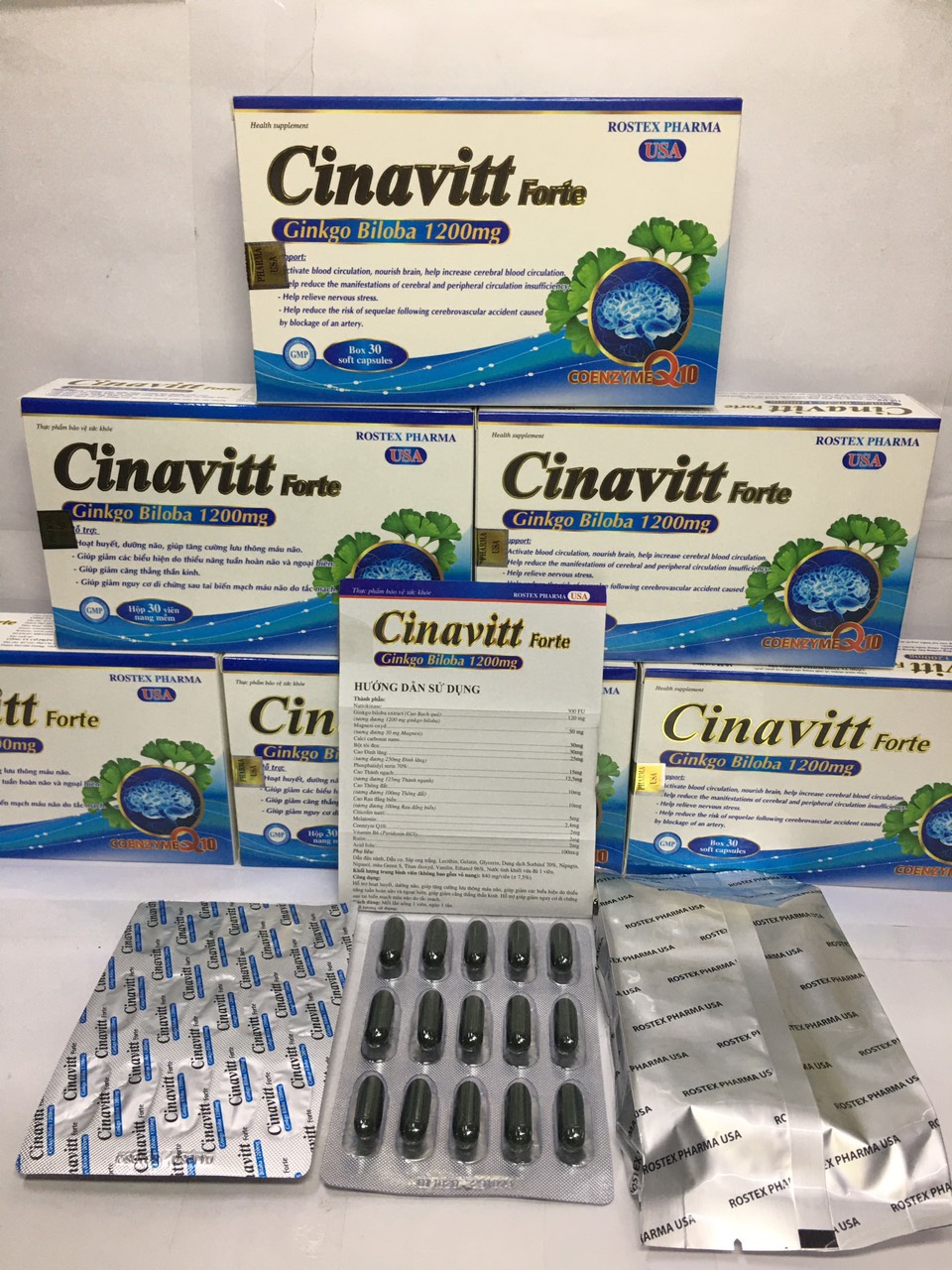 Hoạt huyết dưỡng não Cinavitt Fort Ginkgo Biloba 1200mg giảm đau đầu, hoa mắt, chóng mặt, rối loạn tiền đình hộp 30 viên Sản phẩm có nguồn gốc xuất xứ rõ ràng. Dễ dàng sử dụng Cam kết sản phẩm y như hình
