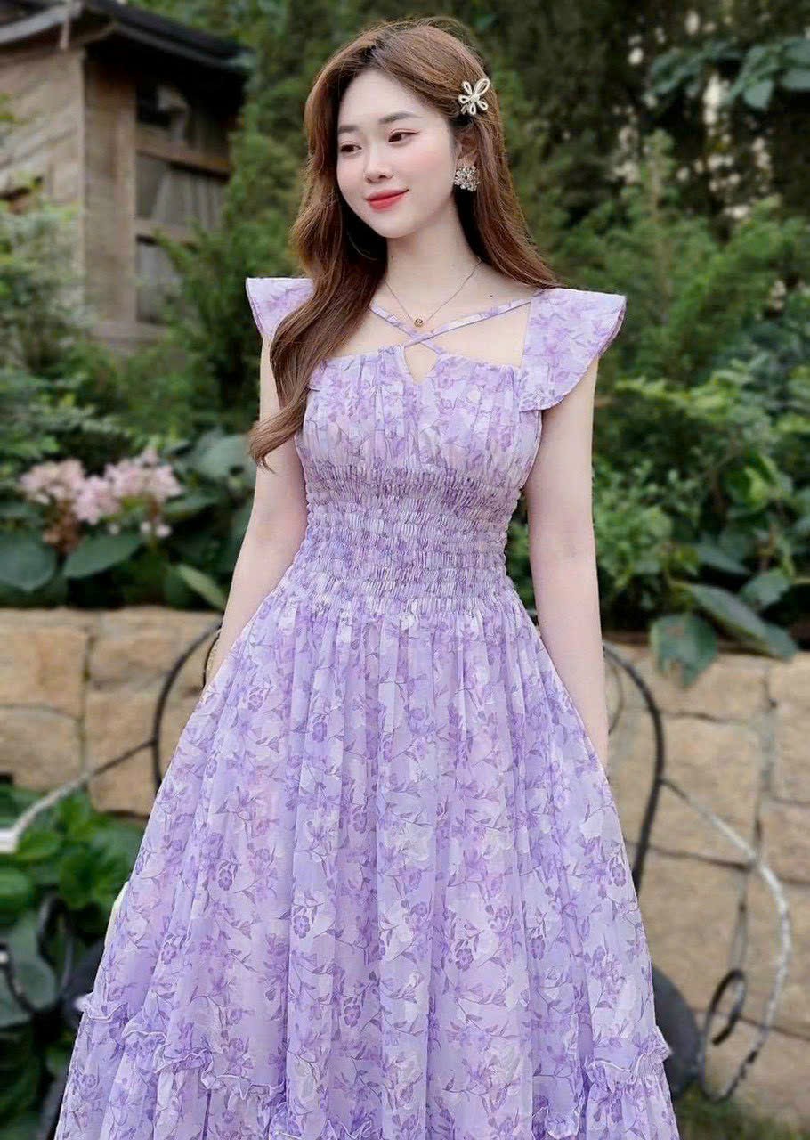 đầm voan hoa xòe mocking eo cực xinh