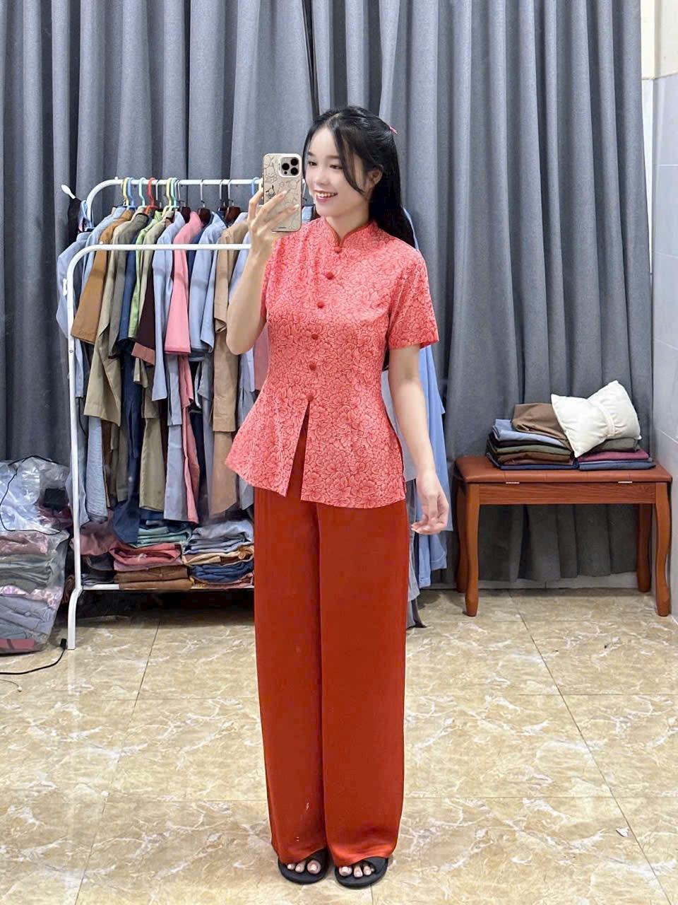 Đồ Lam Đi Chùa # Lụa Hoa Tay Phồng# Quần Áo Nữ