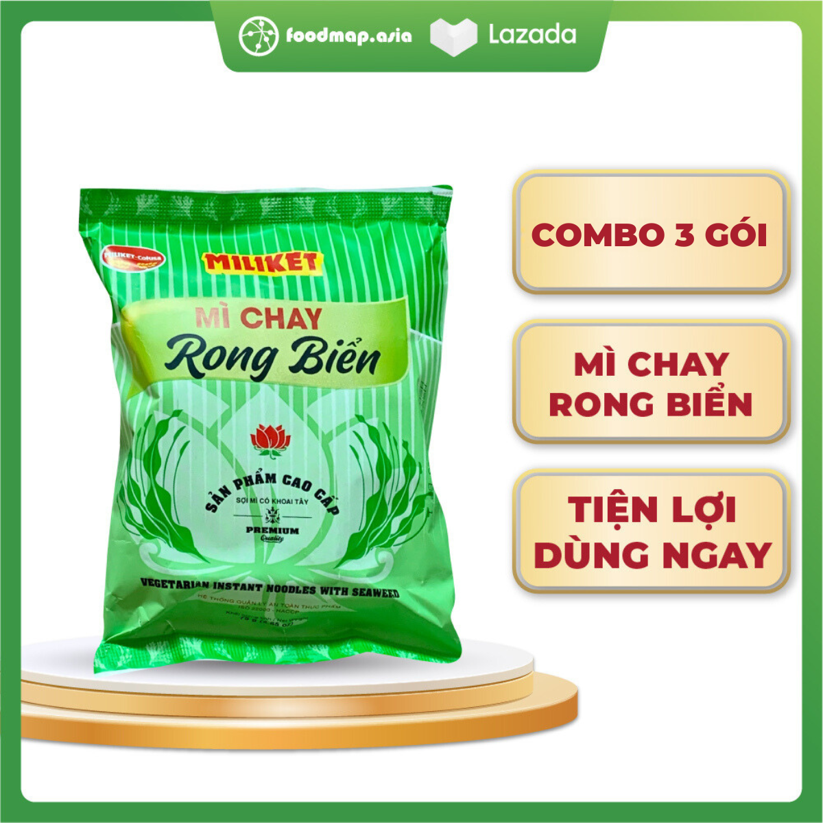 Combo 3 gói mì chay rong biển dinh dưỡng thơm ngon miliket - gói 75g