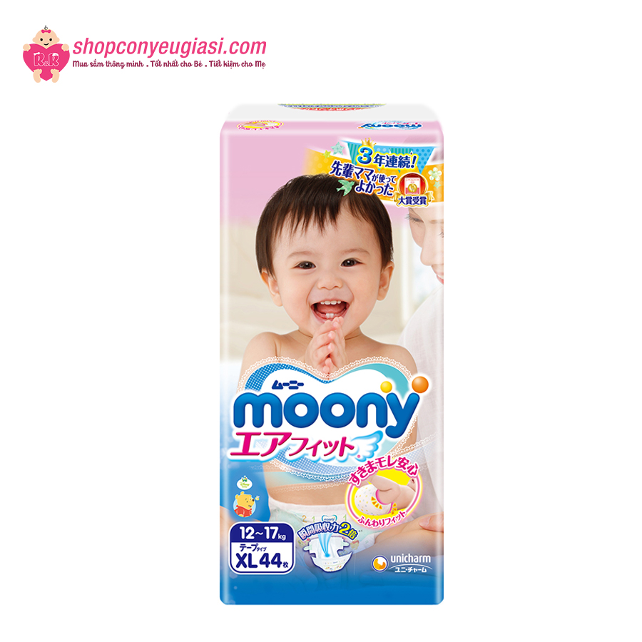 [HCM]Tã dán cao cấp Moony XL44 miếng - Nhập khẩu từ Nhật Bản