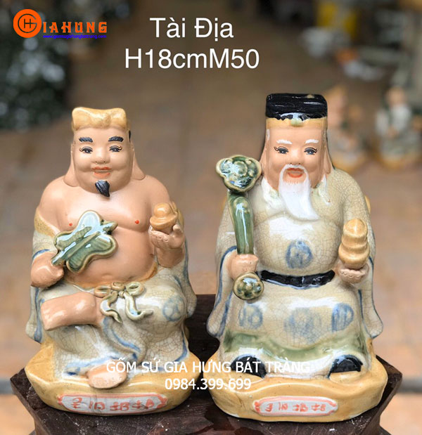 Bộ tượng ông tài ông địa bằng gốm sứ Bát Tràng Cao 18cm
