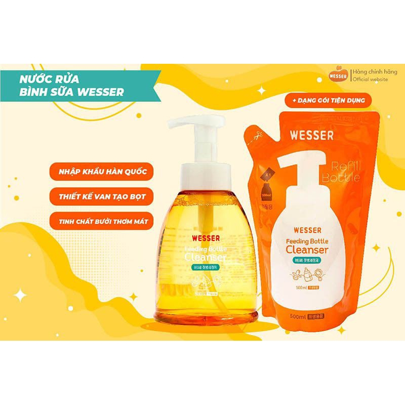 nước rửa bình sữa tạo bọt wesser dạng chai/ gói 500ml