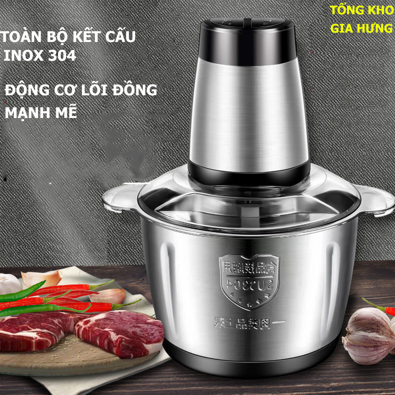 Máy say thịt-máy xay thịt cầm tay đa năng gia đình cối Inox 4 lưỡi đa năngcông suất 250W xay thịttỏi ớt rau củ quả XT01 máy xay đa năng