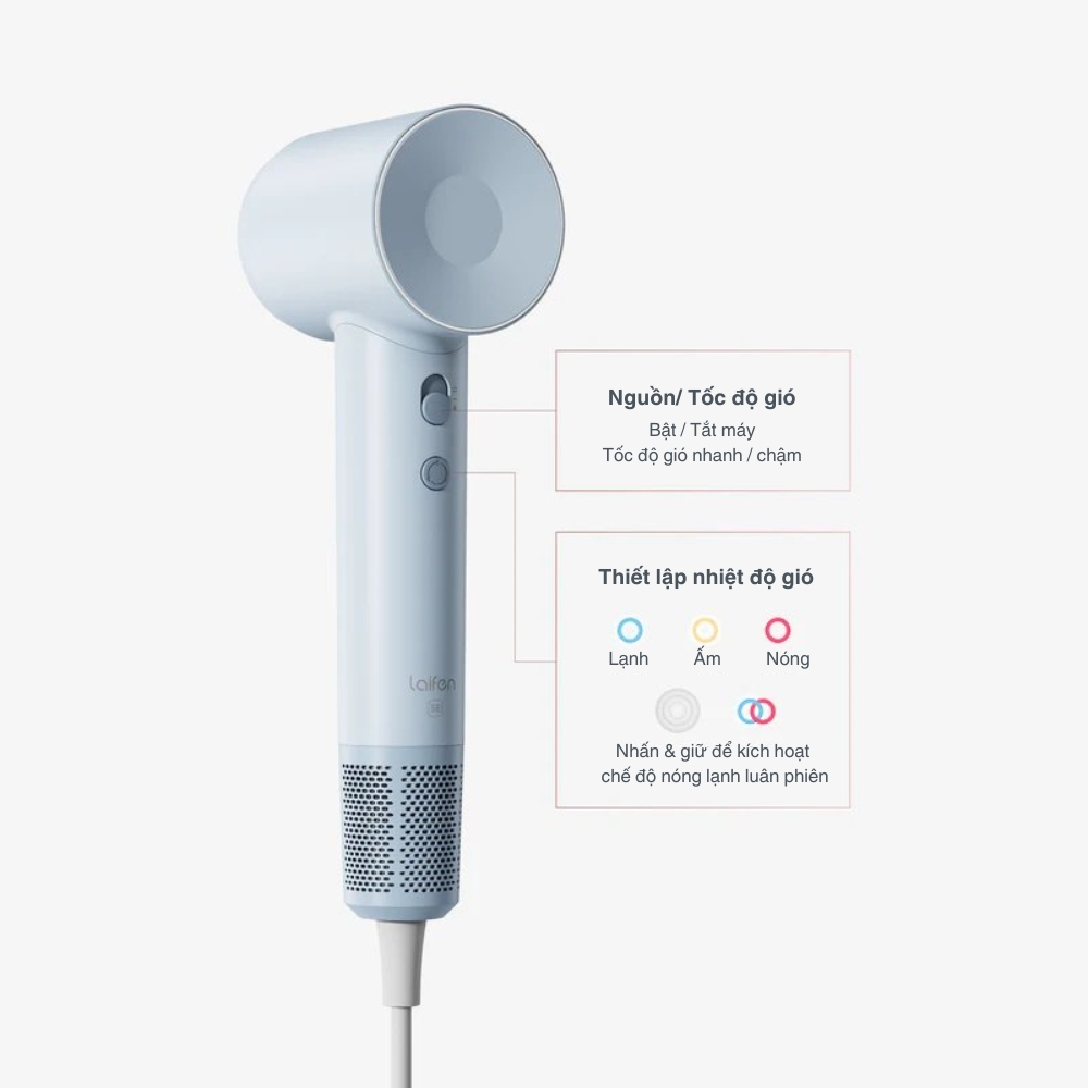 Máy sấy tóc ion âm tốc độ cao Laifen SE (Xanh/Blue)