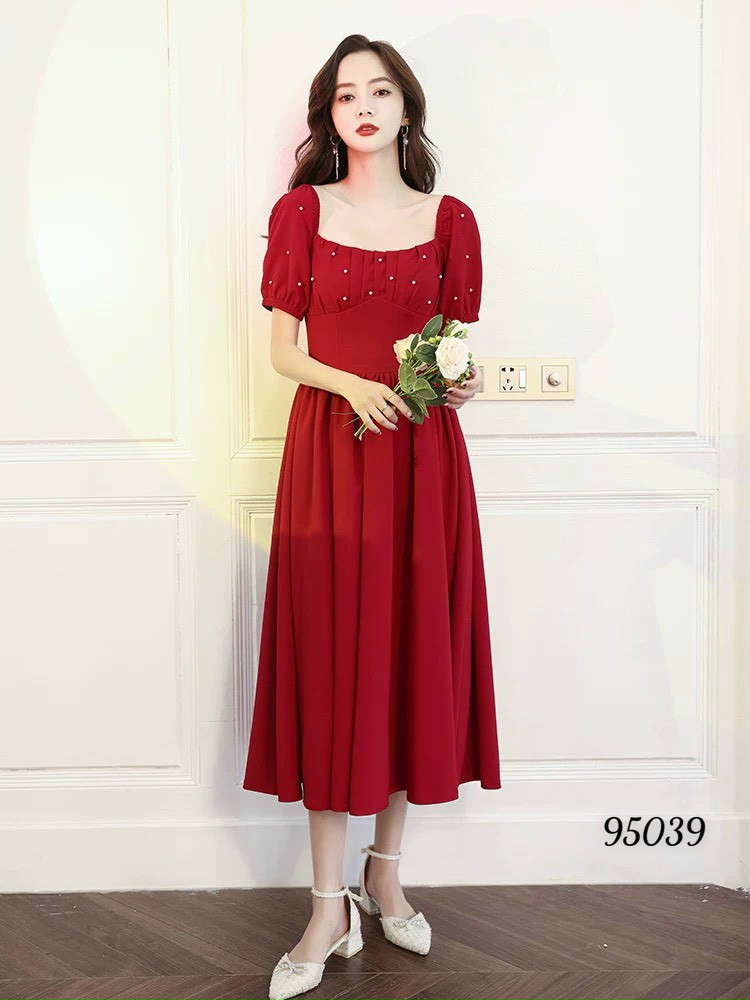 Váy đầm xòe dự tiệc cổ vuông duyên dáng thanh lịch mẫu mới đẹp có bigsize từ 40-70kg, váy đầm dáng xòe màu đỏ