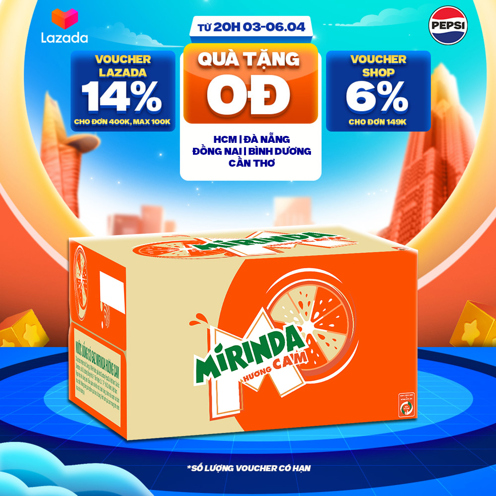 [SALE 15.7] Thùng 24 Chai Nước Giải Khát Mirinda Cam (390ml/chai)