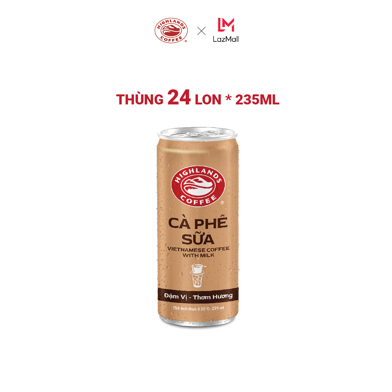 Thùng 24 Lon Cà Phê Sữa Đá Highlands Coffee 235ml/lon.