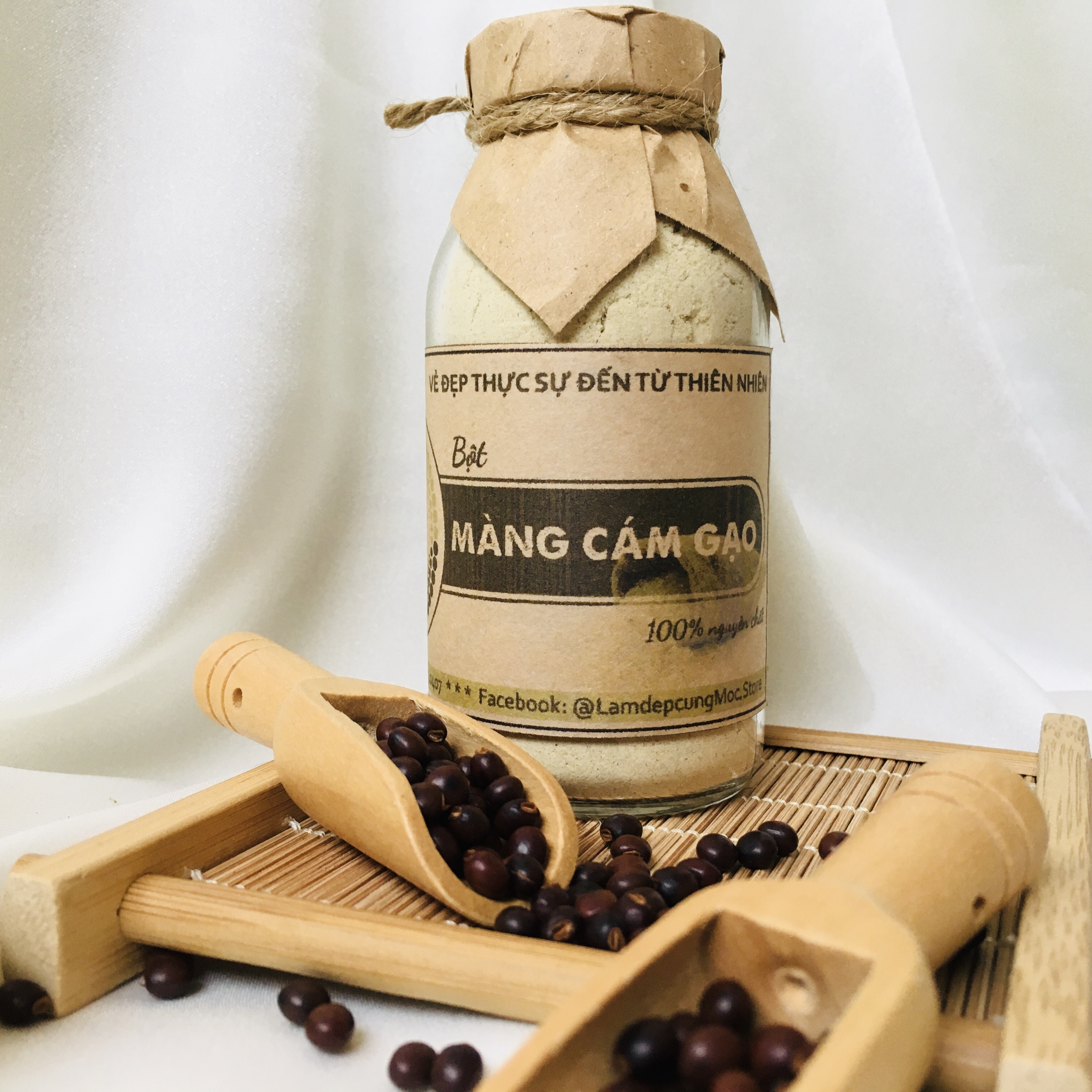 Bột cám gạo (màng cám) nguyên chất MỘC - tẩy tế bào chết cho mặt và body, dưỡng ẩm da, giúp da đều màu hơn túi dùng thử 10g,  chai 100/200ml handmade