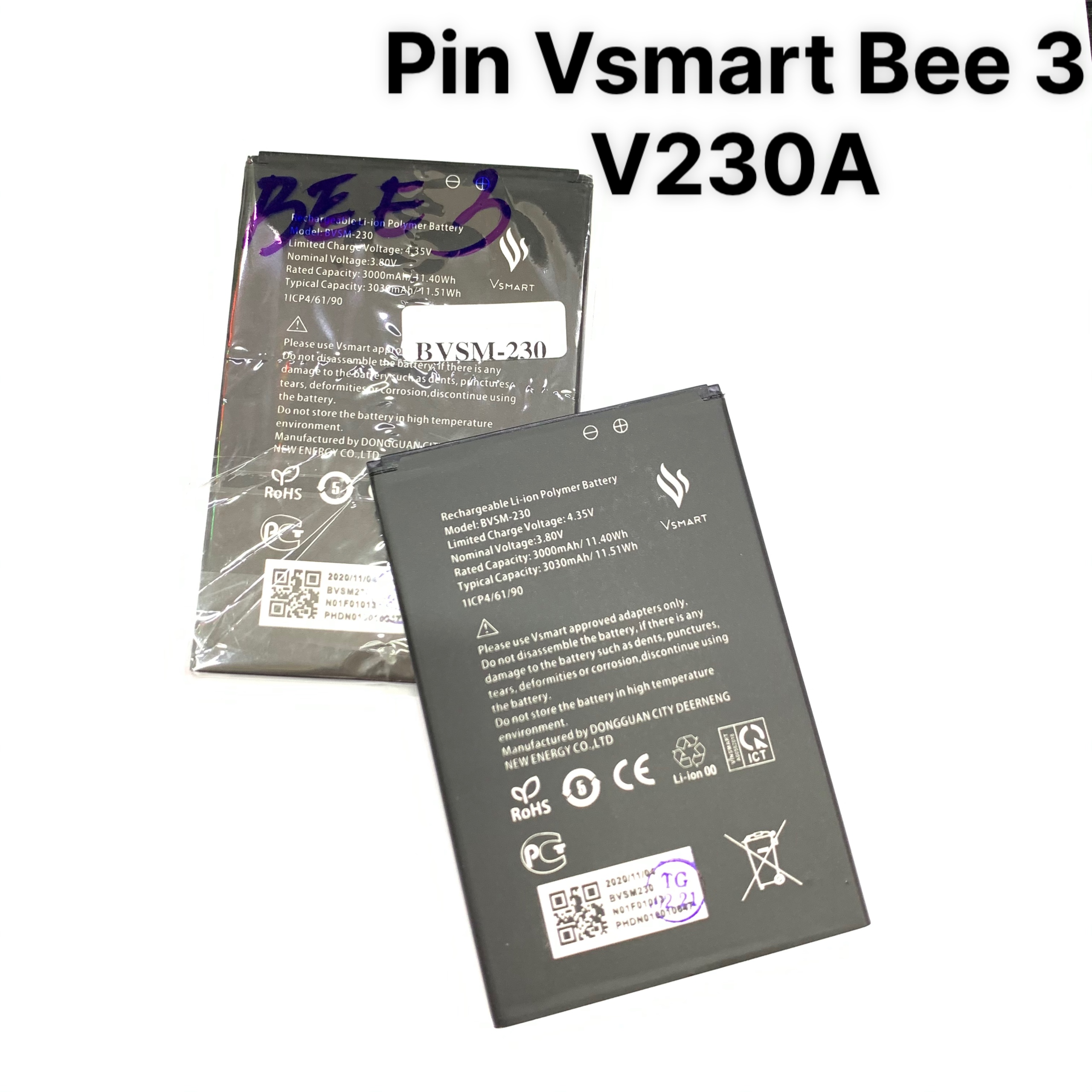 Battery vsmart bee 3 model bvsm-230 (v320A) zin hãng-bảo hành 3 tháng (lỗi 1 đổi 1)