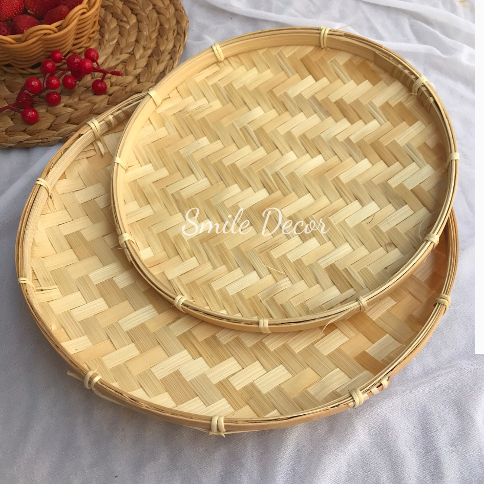 Mẹt tre tròn hun khói đựng đồ ăn, rau cũ quả, vẽ tranh workshop, trang trí Tết vintage
