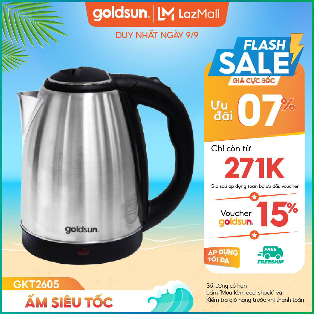 Ấm siêu tốc goldsun gkt2605 dung tích 1,8l - bảo hành 12 tháng