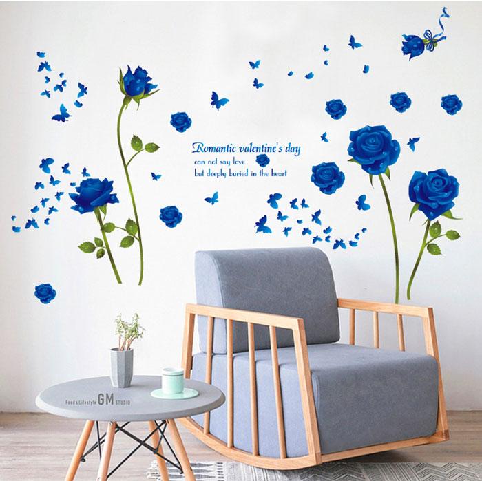 decal dán tường hoa hồng xanh