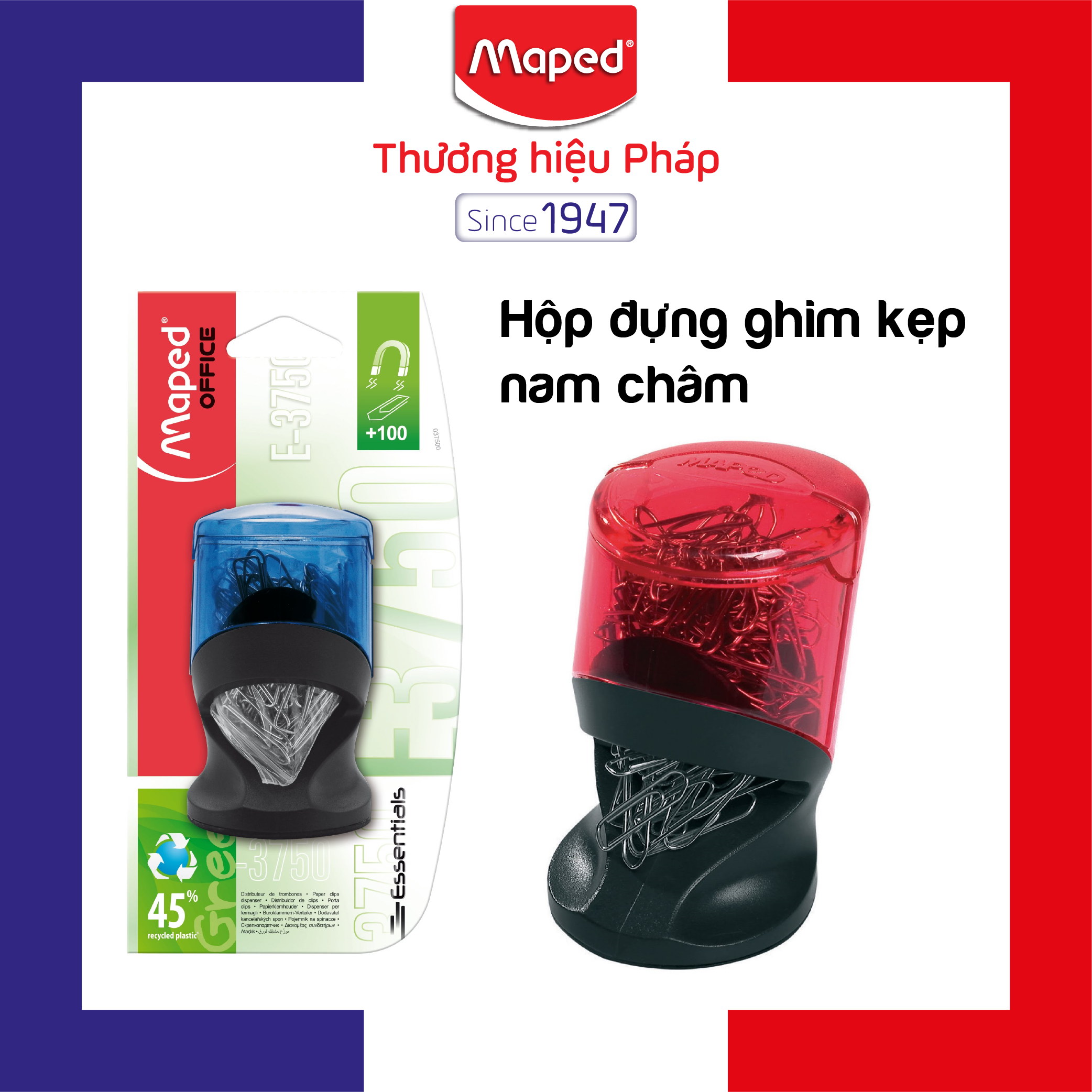 MAPED - Hộp ghim kẹp nam châm (Tặng 100 ghim) - 1 vỉ