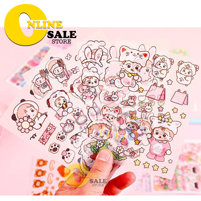 Set 4 tờ sticker dán decor trang trí bàn học, sổ nhật kí,sổ tay hình bé gái đáng yêu ( Giao ngẫu nhiên set)