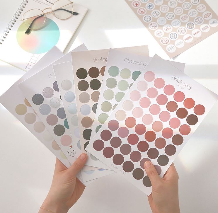 Tấm 48 sticker nhãn giấy dot postmark hình dán trang trí sổ decor tường