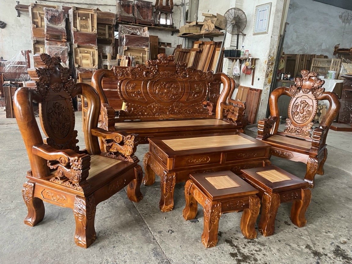 Bộ salon tay 12 gỗ tràm mặt gõ -Bộ bàn ghế phòng khách