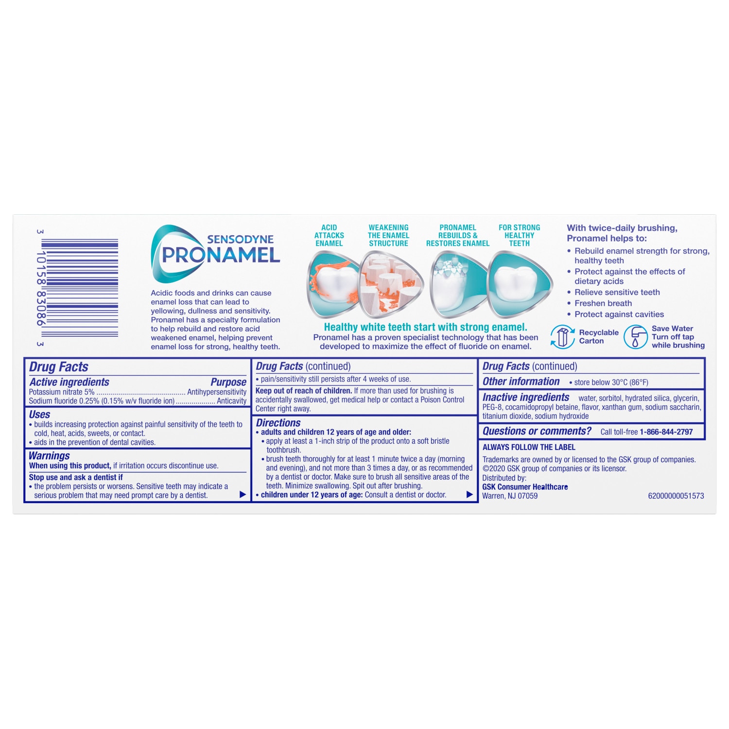 [Hàng Mỹ] Kem đánh răng Sensodyne Pronamel Fresh Breath Sensitive Toothpaste - Fresh Wave 113g.