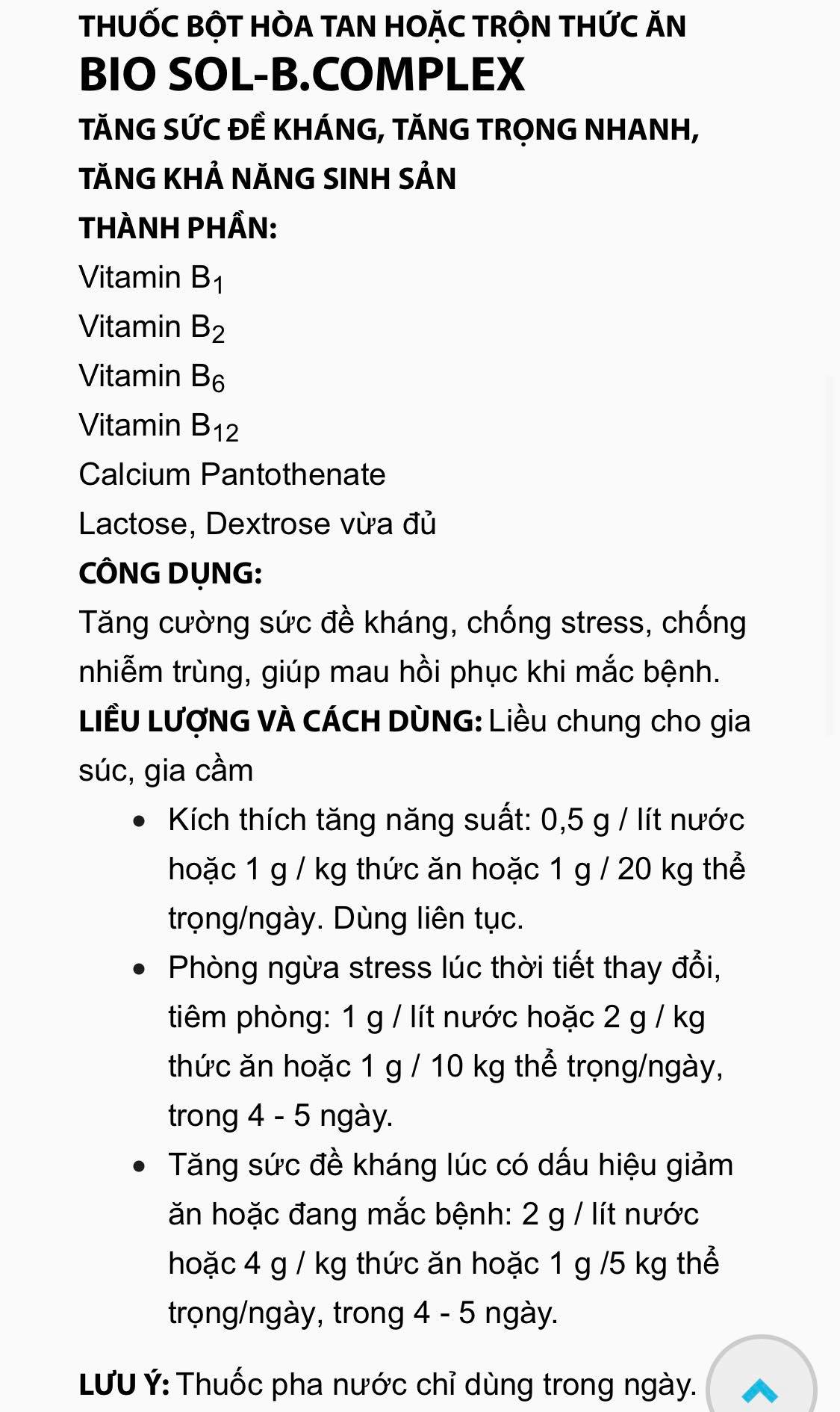 BIO SOL B COMPLEX (gói 100g) tăng đề kháng, tăng trọng nhanh.