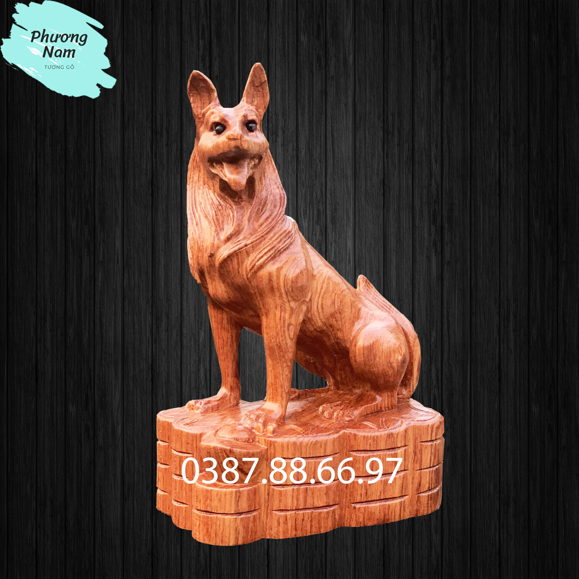 Tượng gỗ con chó cao 15cm và 20cm được làm bằng gỗ hương