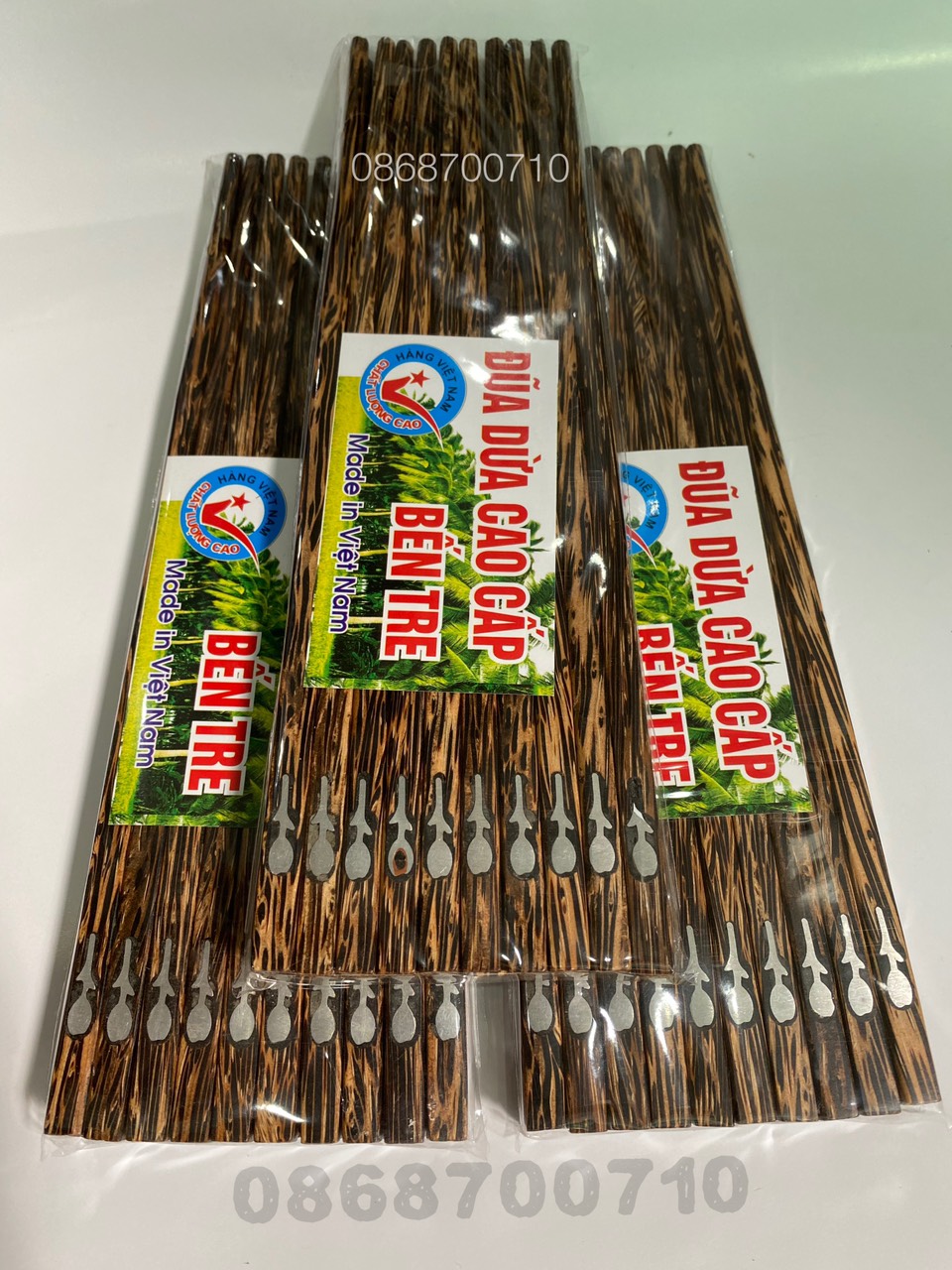 Đũa ăn gỗ dừa già cao cấp đầu vuông cẩn hoạn tiết hoa .. bộ 10 đôi