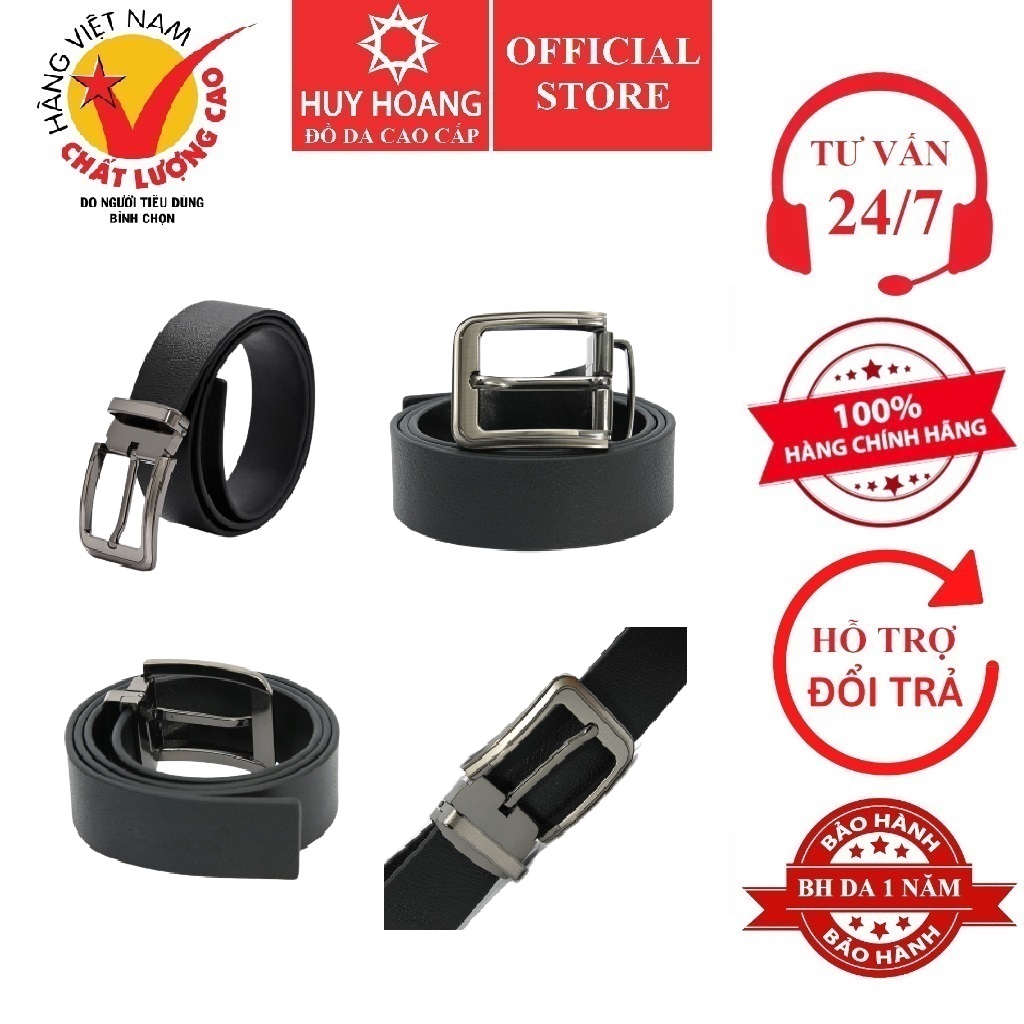 Thắt lưng nam da bò đầu kim màu đen HK4108
