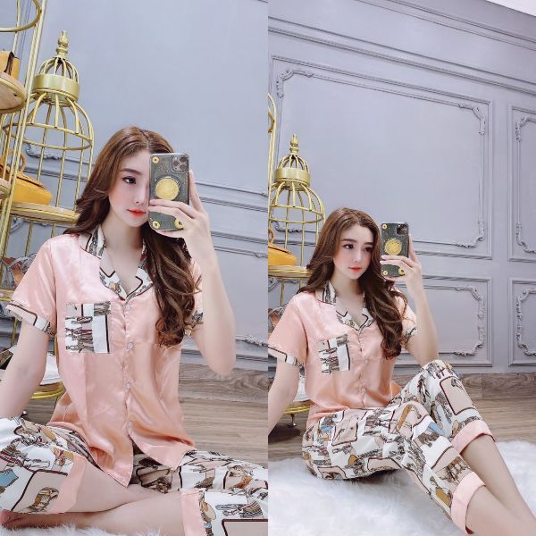 ĐỒ BỘ PIJIMA LỤA SATANH HỌA TIẾT ĐỒ MẶC NHÀ ĐỒ NGỦ