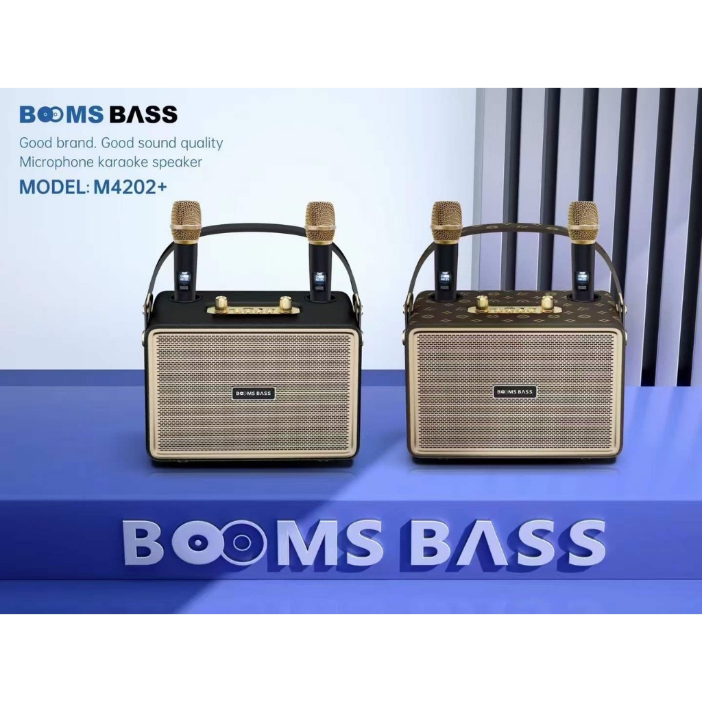 Loa có micro xách tay- loa bluetooth karaoke m4202 – loa xách tay kèm 2 micro không dây sang trọng, với công suất 30w và hệ thống loa 1 bass 7.5cm và 2 treble, âm thanh trầm ấm, bass căng