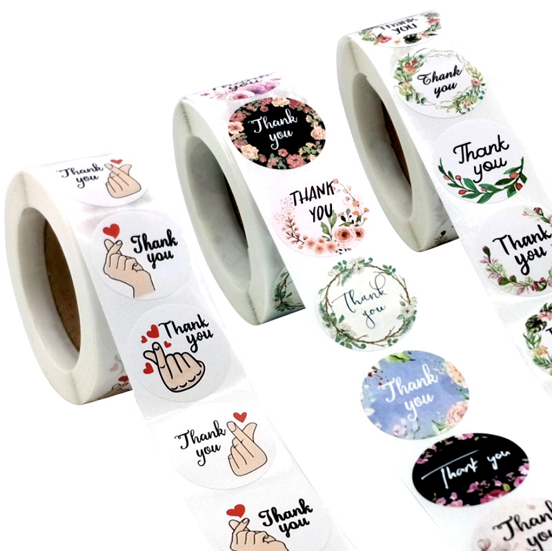 Tem nhãn dán sticker, miếng dán decal thank you 500 cái/1 cuộn