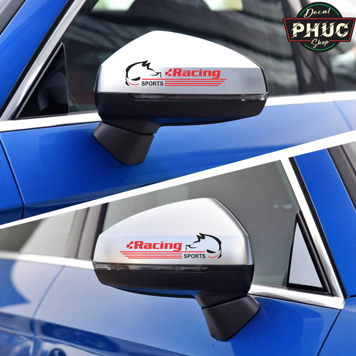 Tem trang trí gương chiếu hậu mẫu Racing