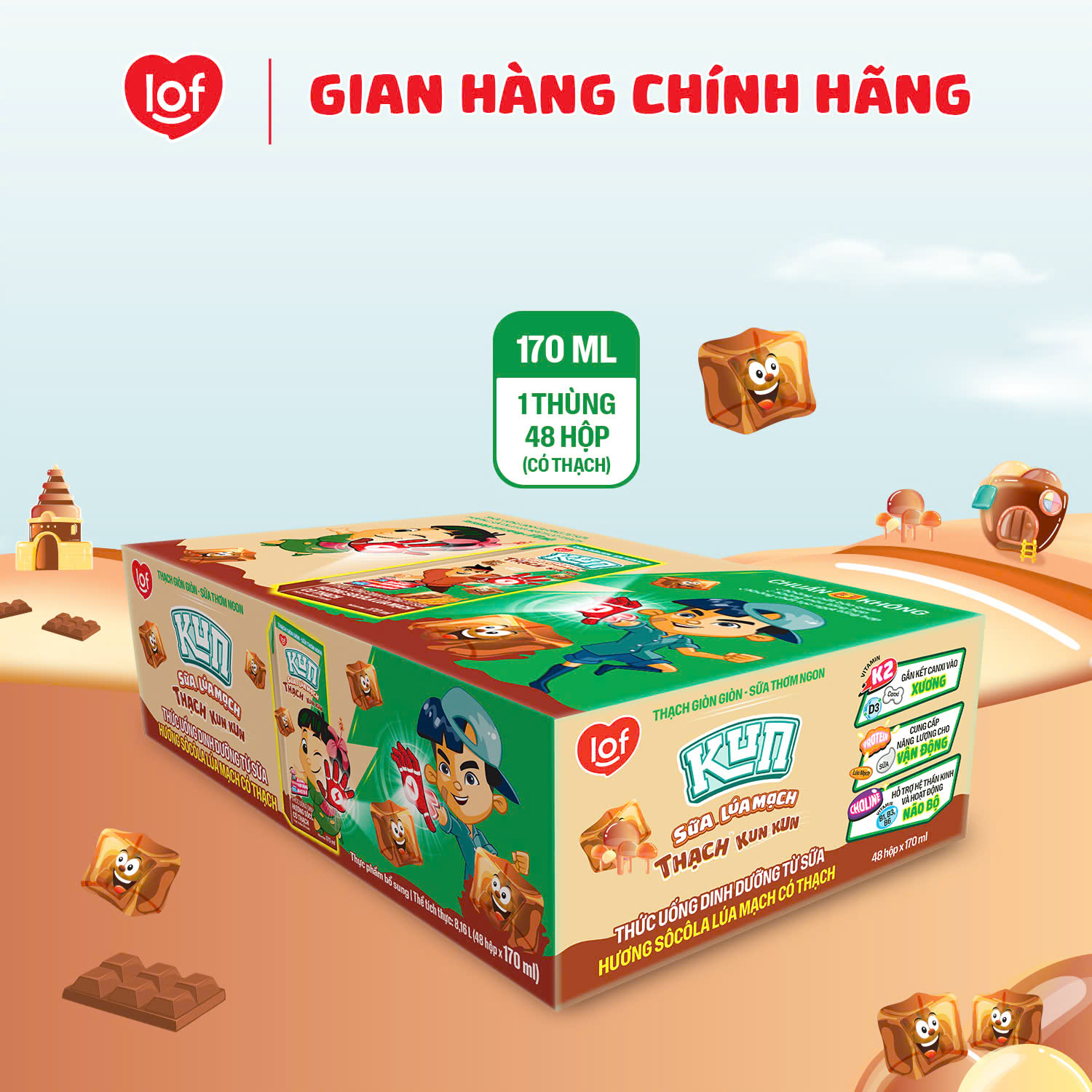 Kun Sôcôla lúa mạch có Thạch thùng 48 hộp x 170ml
