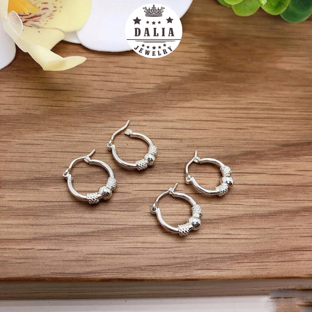 Bông tai bạc DaLiA Jewelry vòng tròn cho trẻ em và người lớn
