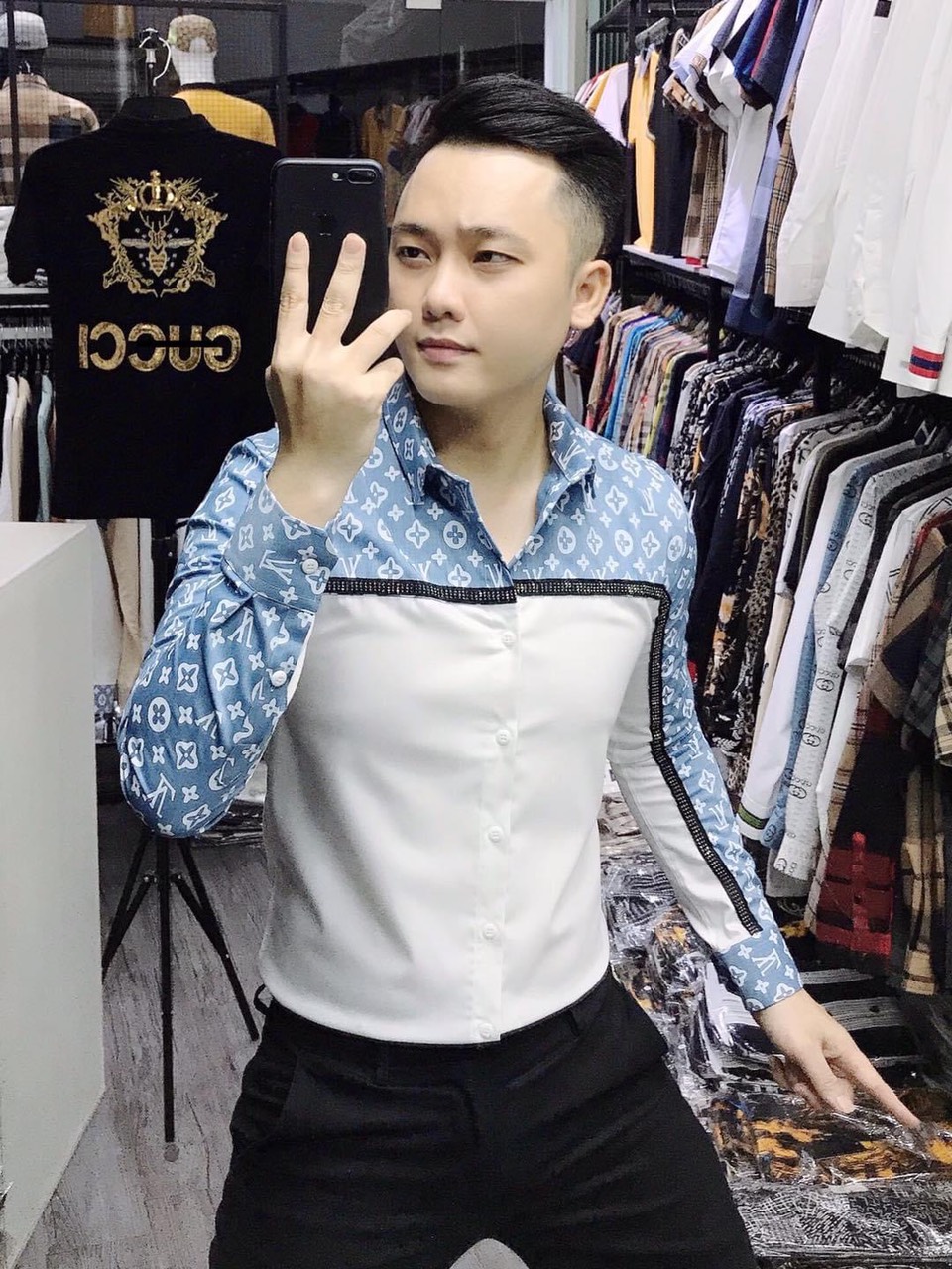 [HCM]Áo sơ mi nam mùa hè-sơ mi nam công sở sành điệu-sơ mi chất phối model sang trọng họa tiết LVV OWEN FASHION