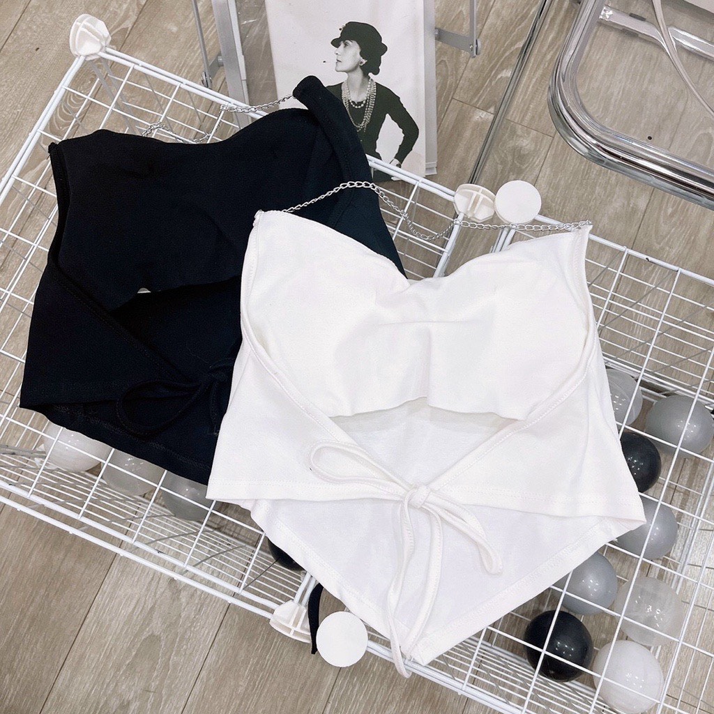 Áo cổ yếm dây xích có mút ngực, áo croptop vạt nhọn A97