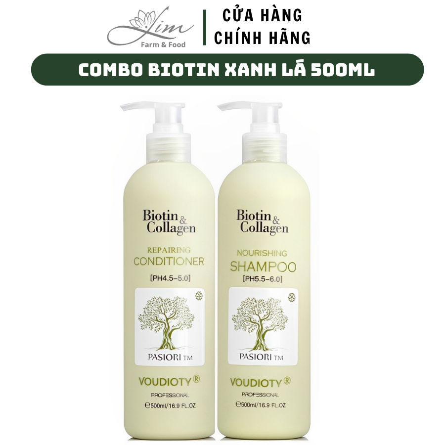 Cặp dầu gội xả biotin collagen xanh lá 500ml