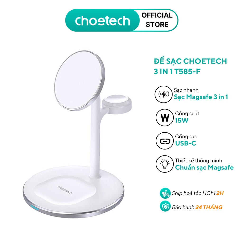 Đế sạc CHOETECH 3 in 1 Magleap Duo Wireless Charger Stand 3in1 T585-F