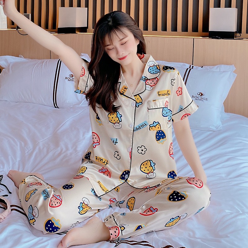 Đồ bộ Pyjama lụa Latin, đồ bộ Pijama lụa Latin nữ quần dài (Dâu)